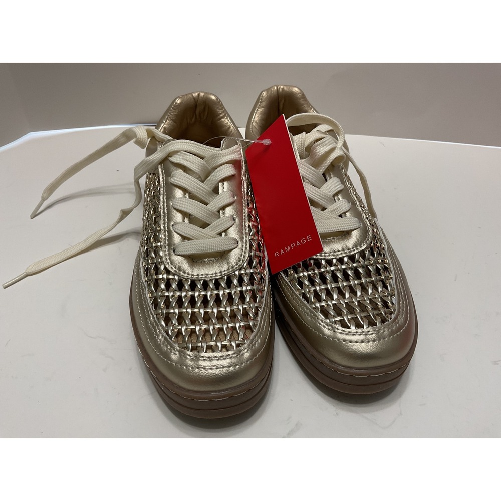 Rampage Gisela Gold Metallic Braided Lace Up Fashion Sneakers Womens Size 7 NEW